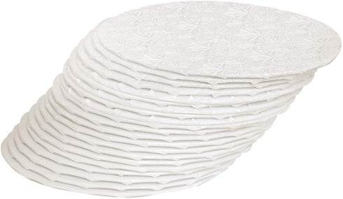 Round Cake Board (1/4" thick)- White Foil Corrugated Cardboard Cakes (Edge)