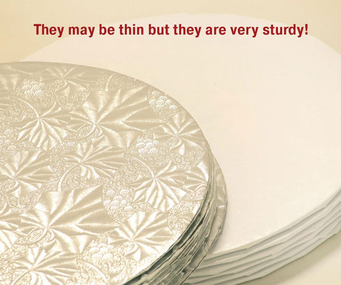 Round Cake Board (1/4" thick)- White Foil Corrugated Cardboard Cakes (Edge)