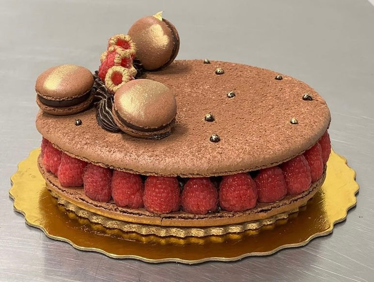 Chocolate Macaron and Raspberry Mousse Cake Cake Art Shop